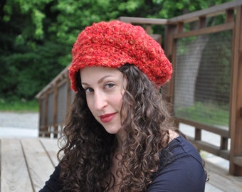 Red  Newsboy Cap - Crocheted Hat - Newsboy hat - Women's Accessories - Red Brimmed Hat - Christmas Hat