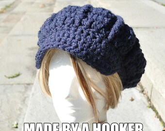 Navy Blue Newsboy Hat - Crocheted Women's Hat with Brim - Winter and Fall Accessories - Navy Blue Hat