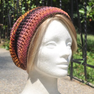 Crochet Slouchy Hat Unisex Crochet Hat Loose Fitting Unisex Multicolored Skullcap Striped Beanie Hat image 2