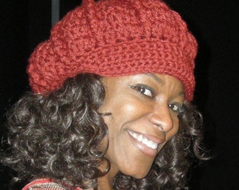 Brick Red Crocheted Hat Newsboy Style Hat with Brim - Women's Hat - Autumn Accessories - Crochet Cap - Funky Hat