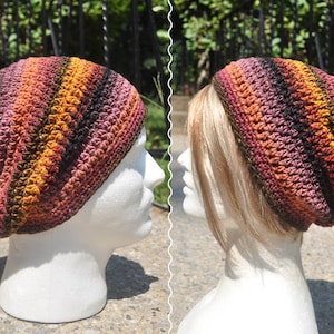 Crochet Slouchy Hat Unisex Crochet Hat Loose Fitting Unisex Multicolored Skullcap Striped Beanie Hat image 1