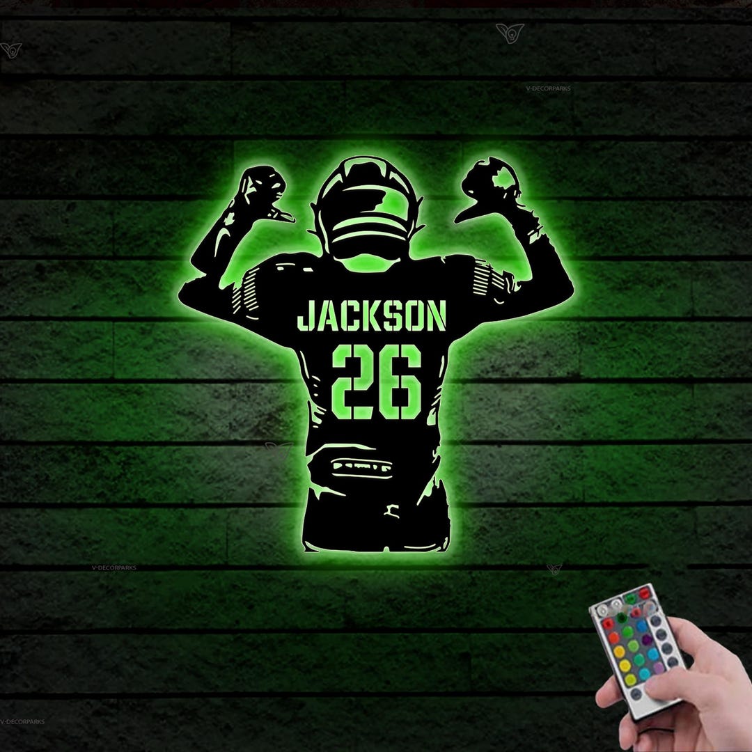 Custom Football Player Metal Sign LED Light, Personalized Name and ...