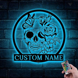 Custom Sugar Skull Metal Sign with Led Light, Skull Name Sign, Skull Lover Gift, Skull Metal,Skull Wall Decor,Home Decor, Housewarming Gifts