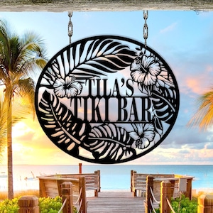 Custom Tiki Bar Sign, Tropical Bar Decor with Name, Gift for beach,Beach Bar Metal Sign, Outdoor Island Sign,Tiki bar gift,Island bar decor