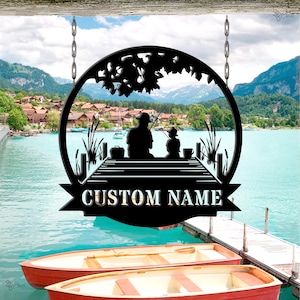 Custom Dad Son Fishing Metal Sign, Personalized Fisher Name Sign, Home Decor, Man Cave Sign, Xmas Gift for dad, Fisherman Gift, Cabin Sign