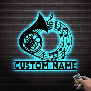 Personalized French Horn Music Metal With LED Lights,Custom French Horn Metal Sign, Musical Instruments Sign, Music Metal Sign, Home Gift
