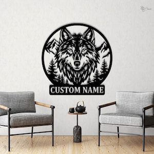 Personalized Wolf Metal Sign, Custom Wolf Name Sign, Wolf Hunting Sign, Wolf Decor, Wolf Cabin Decor, Gift for Dad,Birthday Gift,Animal Sign