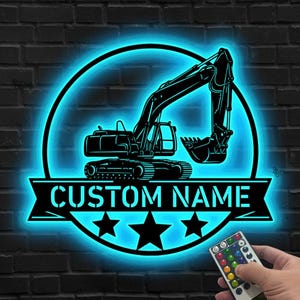 Custom Excavator LED Sign, Personalized Construction Worker Wall, Excavator decor, Construction light sign, Gift for son, Machinery LED Sign