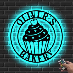 Custom Bakery Shop Metal Sign with LED Light, Kitchen Metal Sign, Kitchen Decor, Bakery Metal Sign, Bakery Shop, Gift For Baker,Cupcake Sign