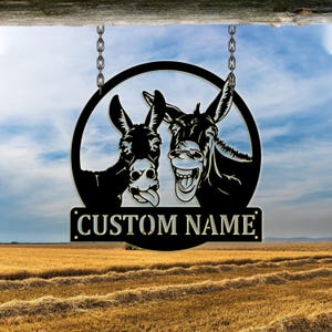 Personalized Two Donkeys Metal Sign, Donkey Metal Wall Art, Donkey Farm Sign, Housewarming Outdoor Sign, Gifts Donkey Lover, Farmhouse Decor