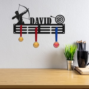 Custom Name Archery Medal Hanger, Medal Holder Display Rack for Awards and Ribbons, Sports Tiered Award Rack, Gift for Archer, Birthday gift