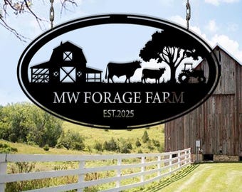 Letrero de granja de metal personalizado, letrero de granja de vacas personalizado, letrero de Farmville, letrero de granero, regalo de granjero, decoración de granja, letrero personalizado con nombre de granja
