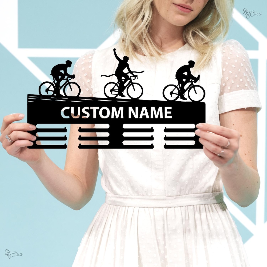 Personalized Cycle Race Medal Holder With Name, Customized Cyclist Gift ...