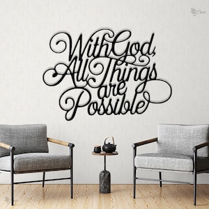 With God All Things Are Possible Metal Wall Sign Christian Inspirational Home Decor, Inspirational Wall With God All Thing Sign, Home Gifts