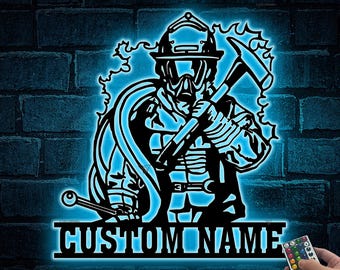Personalized Firefighter Metal with Led Lights, Fireman Name Sign wall, Custom Firefighter Metal Sign,Fire Department Gift, Firefighter Gift