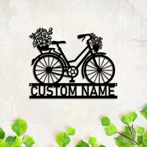 Custom Floral Bicycle Metal Sign, Bicycle Wall Decor, Bicycle Gift, Birthday Gift,Cyclist name Sign,Bicycle wall art,Home Decor,Garden Decor