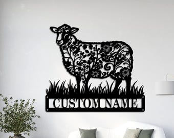 Letrero de metal personalizado de granja de ovejas, arte de pared de metal de ovejas y cabras, letrero de granja de ovejas y corderos personalizado, decoración de rancho de granja de ovejas de metal, regalo de granjero