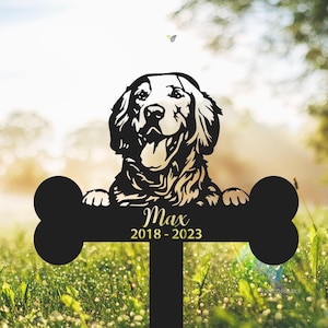 Golden Retriever Garden Stake, Custom Dog Memorial Stake, Pet Grave Marker, Dog Loss Gift, Heart Memorial Garden Decoration, Metal Yard Art