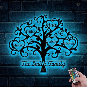 Personalized Tree of Life Metal Sign Led Light, Family Name Sign, Tree of Life Metal Wall Art, Outdoor Wall Decor,Family Tree Metal Wall Art