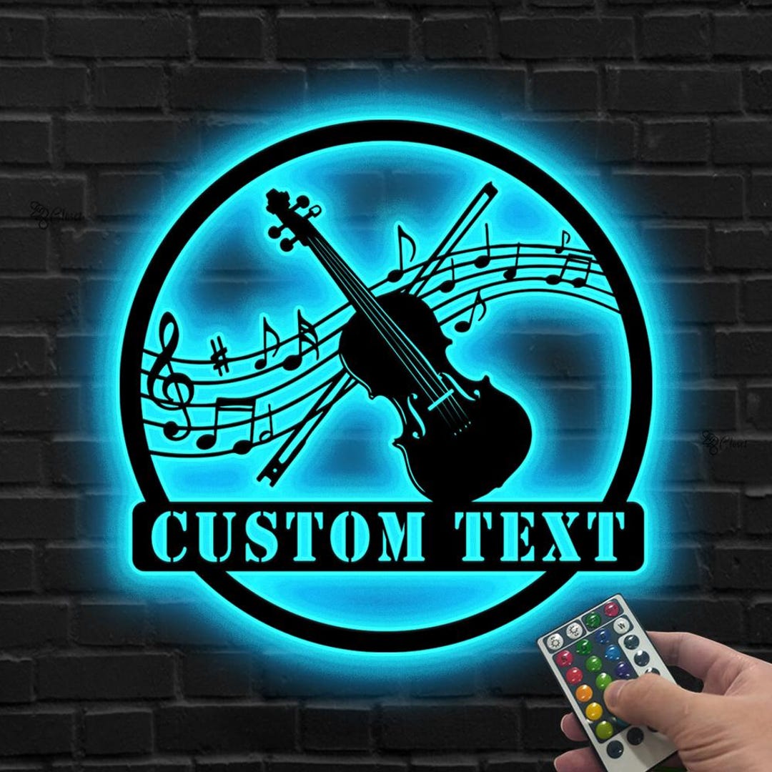Layered Viola Sign Custom Violin LED Sign, Personalized Music Wall Decor, Notes and Remote ...