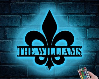 Custom Fleur De Lis Name Sign Fleur De Lis House Led Lights, Fleur De Lis Address Plaque, Metal Fleur De Lis Address, Fleur De Lis Address