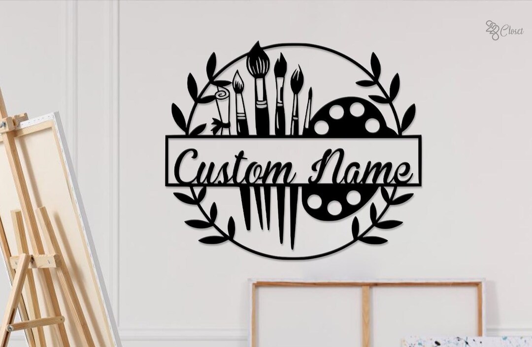 Custom Artist Name Metal Sign, Paint Brush Wall Art, Gift for Painter ...