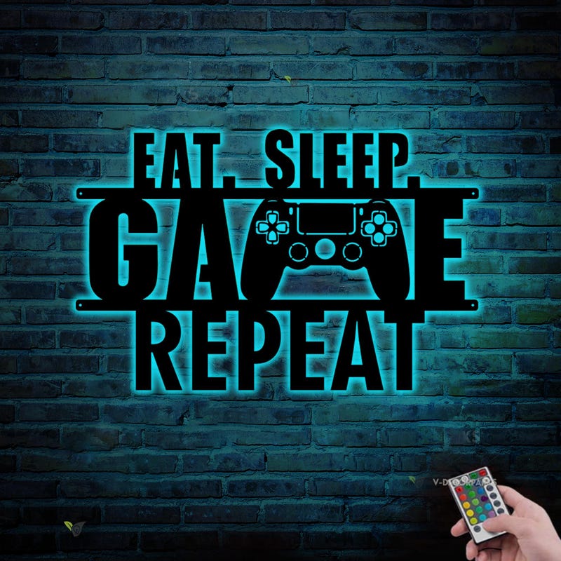 Personalized Eat Sleep Game Monogram Metal Sign main image 0