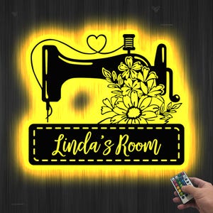 Personalized Sewing Machine Metal Sign LED Light, Sewing Room Wall Decor,Gift for mom,Tailor Shop Sign,Custom Sewing Sign,Quilting Room Sign