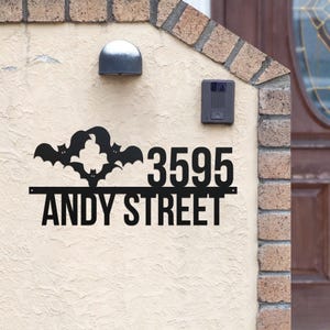 Personalized Bat House Number, Custom Bat Address Sign,Metal Bat House Decor Address Plaque,Bat Welcome Sign Door Hanger, Bat Metal Wall