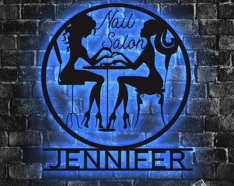 Customized Nail Tech Metal Wall Art LED Lights Nail Salon Metal Sign Custom Nail Tools Shop Name Sign Ideal for Home Decor & Gift Birthday