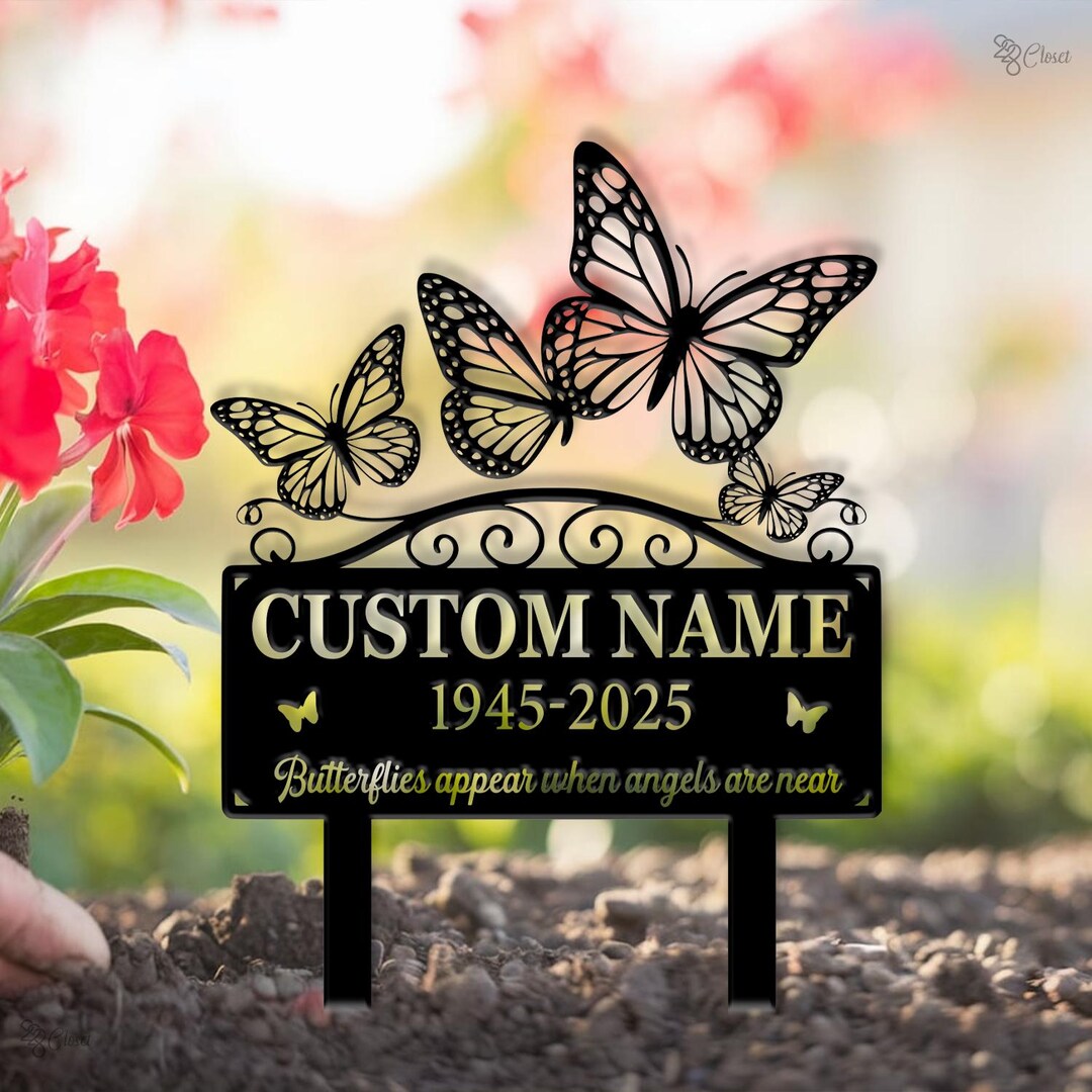 Personalized Butterfly Memorial Sign, Butterfly Metal Grave Sign ...