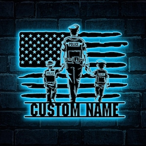 Custom Police Metal Sign Led Light, Police Officer Metal Gift for Dad, Police Gifts, Metal Sign Police Badge, Retirement Gift,Police Officer