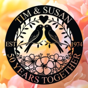 Custom 50th Wedding Anniversary Lovebirds Metal Sign Wall Art Sign For Parents Custom Wedding Gift For Husband and Wife Milestone Gift Decor