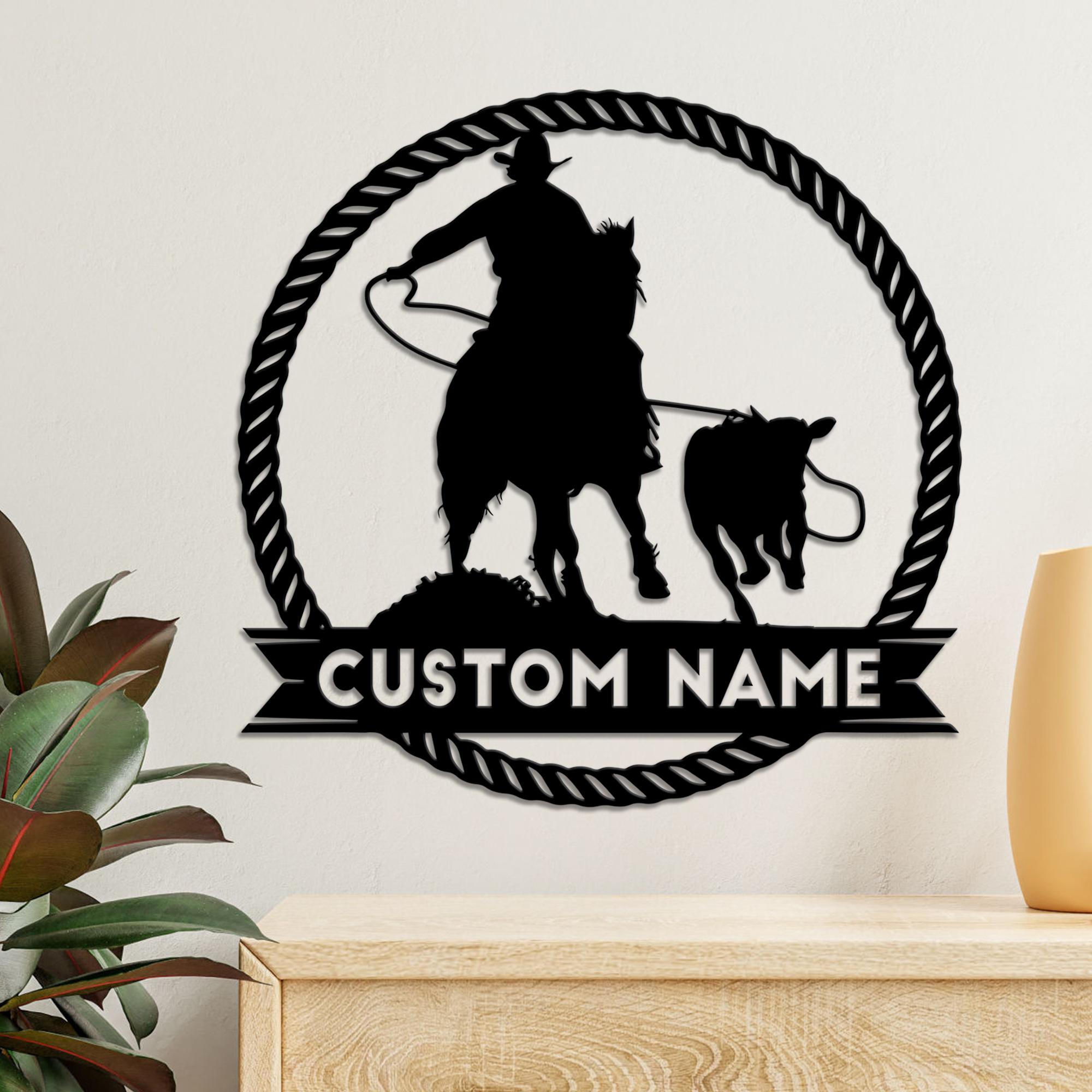 Personalized Metal Cowboy Roping Sign With Led Lights, Calf Roping Wall ...