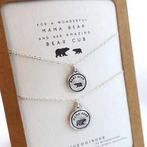 Mother Bear & Baby Bear Necklace Set : Mommy and Me Necklace for Mother and Child.