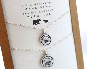 Mother Bear & Baby Bear Necklace Set : Mommy and Me Necklace for Mother and Child.