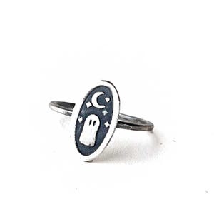 Tiny Ghost Ring in Sterling Silver Perfect for any Spooky Season- Halloween Stacking Ring, Autumn/Fall. Spooky Halloween Cottagecore Jewelry
