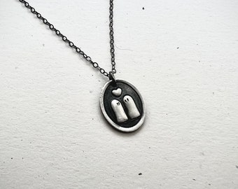 Ghosts in love. Spooky Valentines Necklace for Halloween Lovers