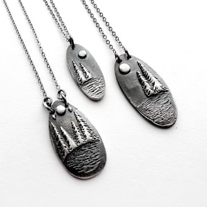 Hand Forged Sterling Silver Lake Necklace: Full Moon Nature Pendant