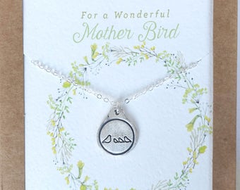 Mother Bird & 3 Baby Charm Necklace Mother's Day Gift