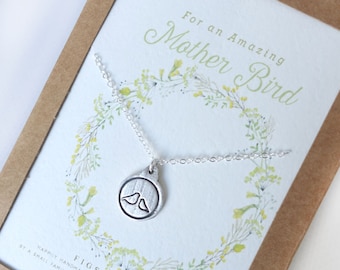 Mother Bird & One Baby Charm Necklace