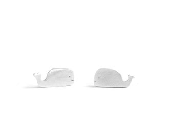 Whale Stud Earrings with Bright White Finish