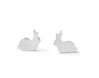 Sterling Bunny Rabbit Stud Earrings with Bright White Finish