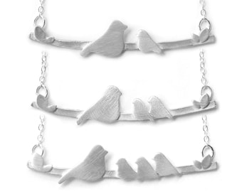 Original Mother Bird on a Branch Necklace with 1-4 Baby Birds - Original Bird Mother's Necklace
