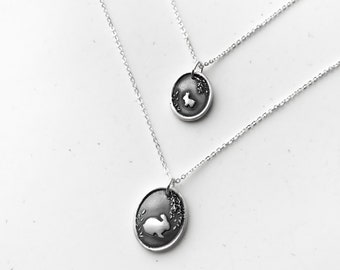 Mama Bunny & Baby Bunny Personalized Pendant Necklace Set, Mother and Child Jewelry, Mother's Day Gift, Heirloom Silver Jewelry