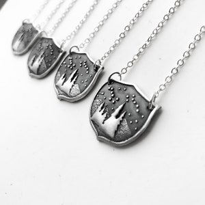 Family Tree Personalized Shield Necklace, Custom Gift for Mom, Silver Big Dipper Little Dipper Stars Mountain Necklace, 1-3 Children Charm image 2