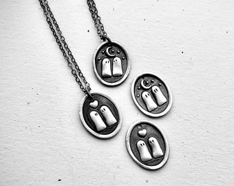 Two Ghosts Necklace Spooky Valentines Jewelry,  Perfect Gift for Valentines. Ghosts in love.