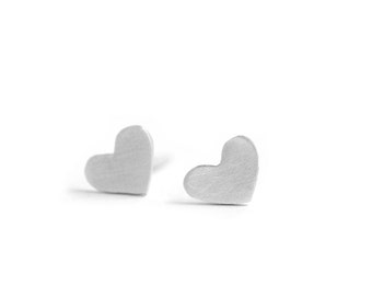 Sterling Heart Post Earrings with BRIGHT WHITE FINISH: Ready To Ship!!