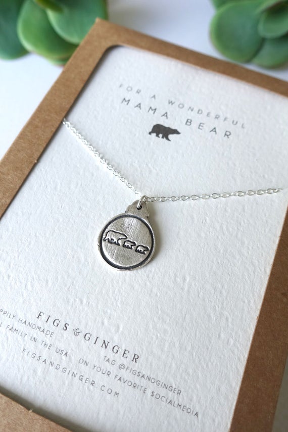 mama bear 2 cubs necklace