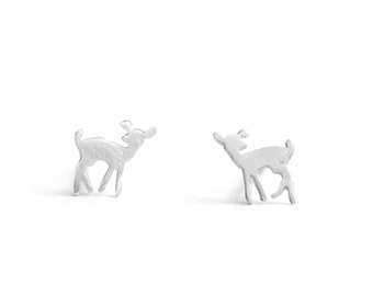 Sterling Fawn Stud Earrings with Bright White Finish